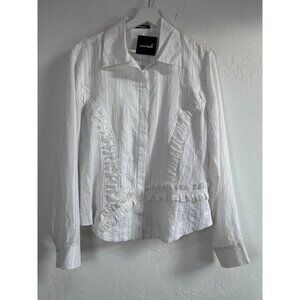 Animale Womens White Long Sleeve Button-Up Ruffle Detail Shirt Size 12 New $96